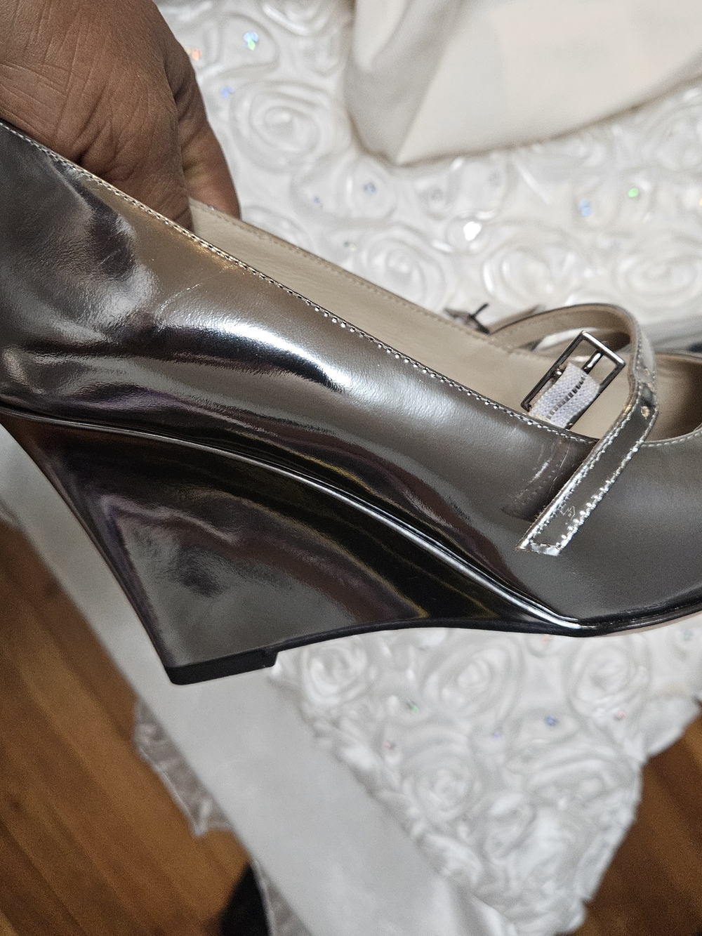 Theory Metallic Silver Wedge Mary Jane
